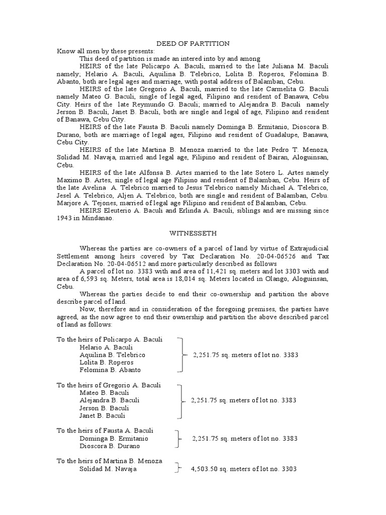 Deed of Partition PDF Common Law Legal Documents