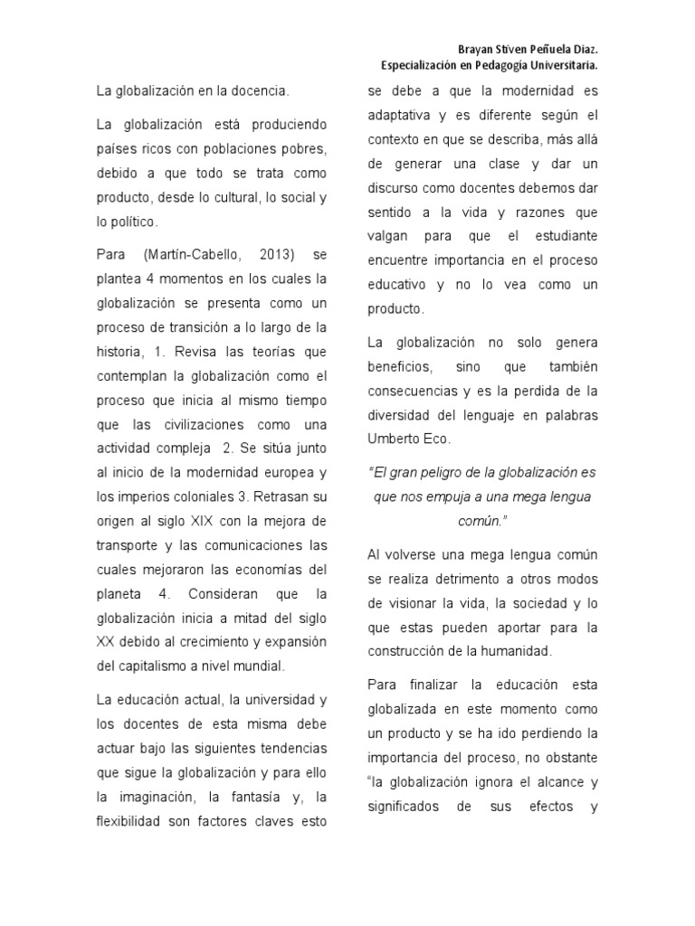 Impacto de la Globalización en Educación | PDF | Globalización | Economias