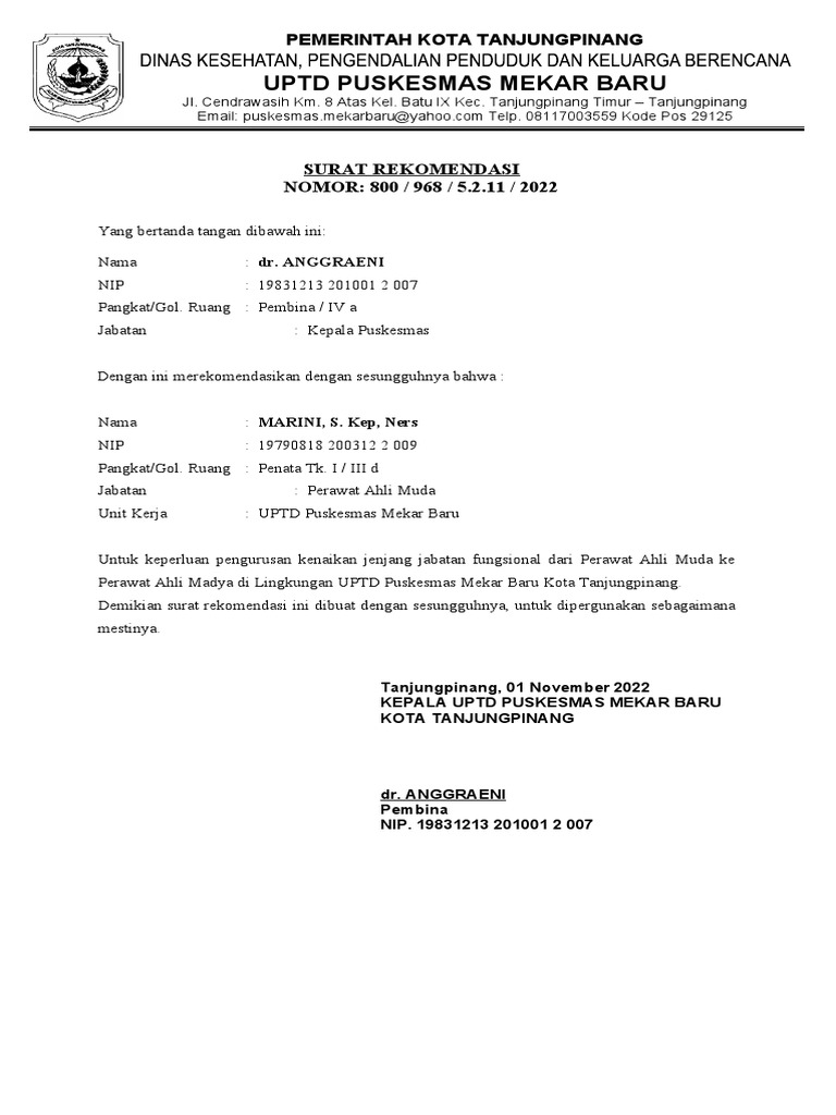 Rekomendasi Kenaikan Jabatan Perawat | PDF