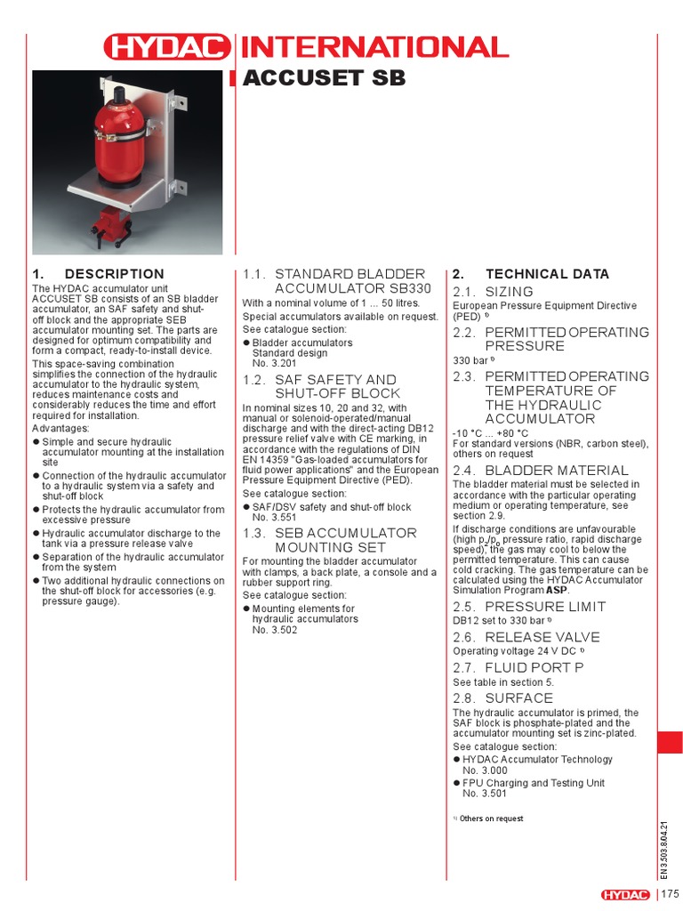HYDAC ACCUSET SB330 Overview | PDF | Valve | Hydrocarbons