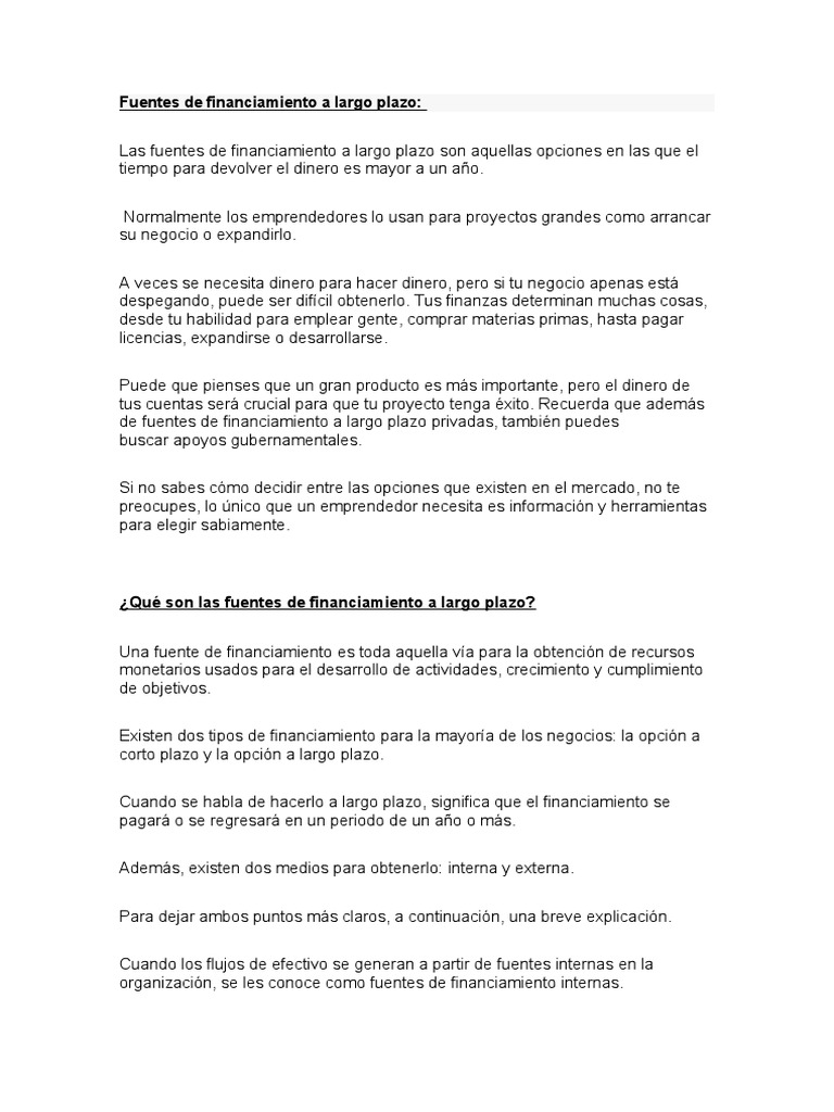 Fuentes de financiamiento a largo plazo | PDF | Préstamo hipotecario ...