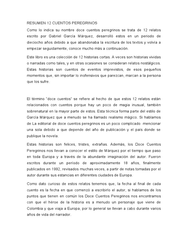 Análisis de "Doce cuentos peregrinos" | PDF | Cuentos | Gabriel García ...