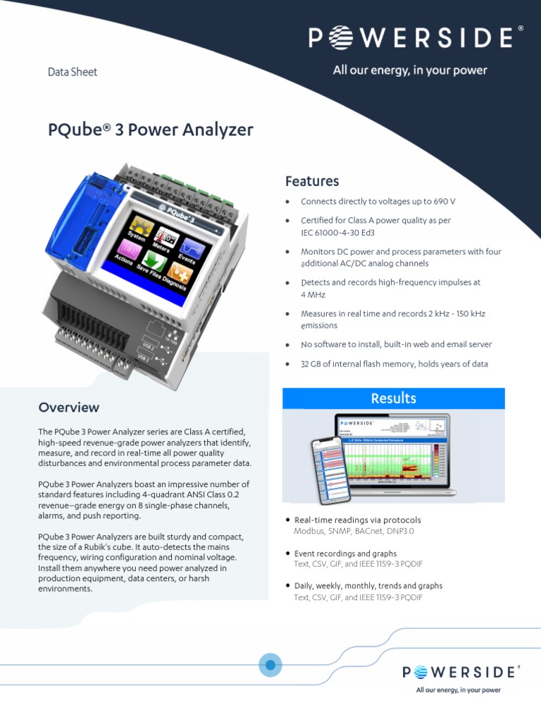 PQube 3 Power Analyzer Data Sheet.V3 en PDF Ac Power Power Supply
