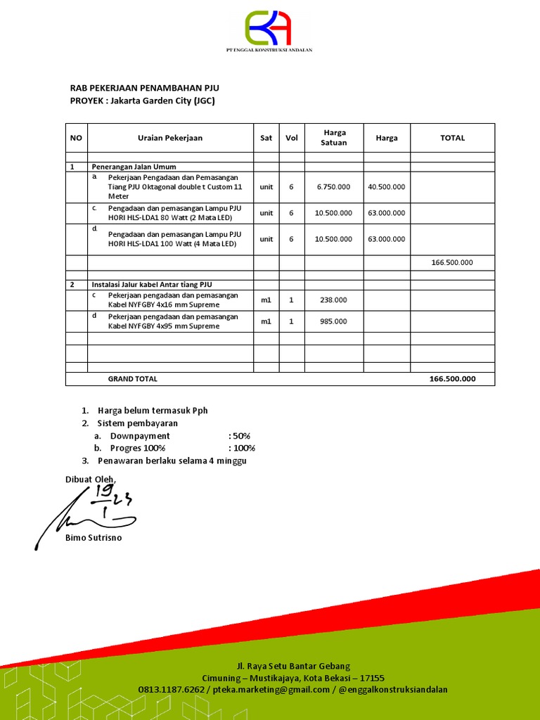 RAB Pekerjaan Pemasangan PJU JGC | PDF | Griya & Taman | Teknologi ...