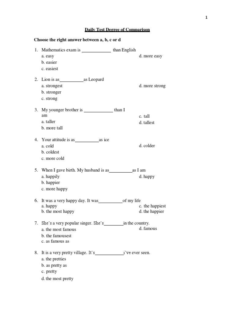 DEGREE OF COMPARISON MCQ 30 QUESTIONS WITH ANSWERS PDF FREE DOWNLOAD visual data 8