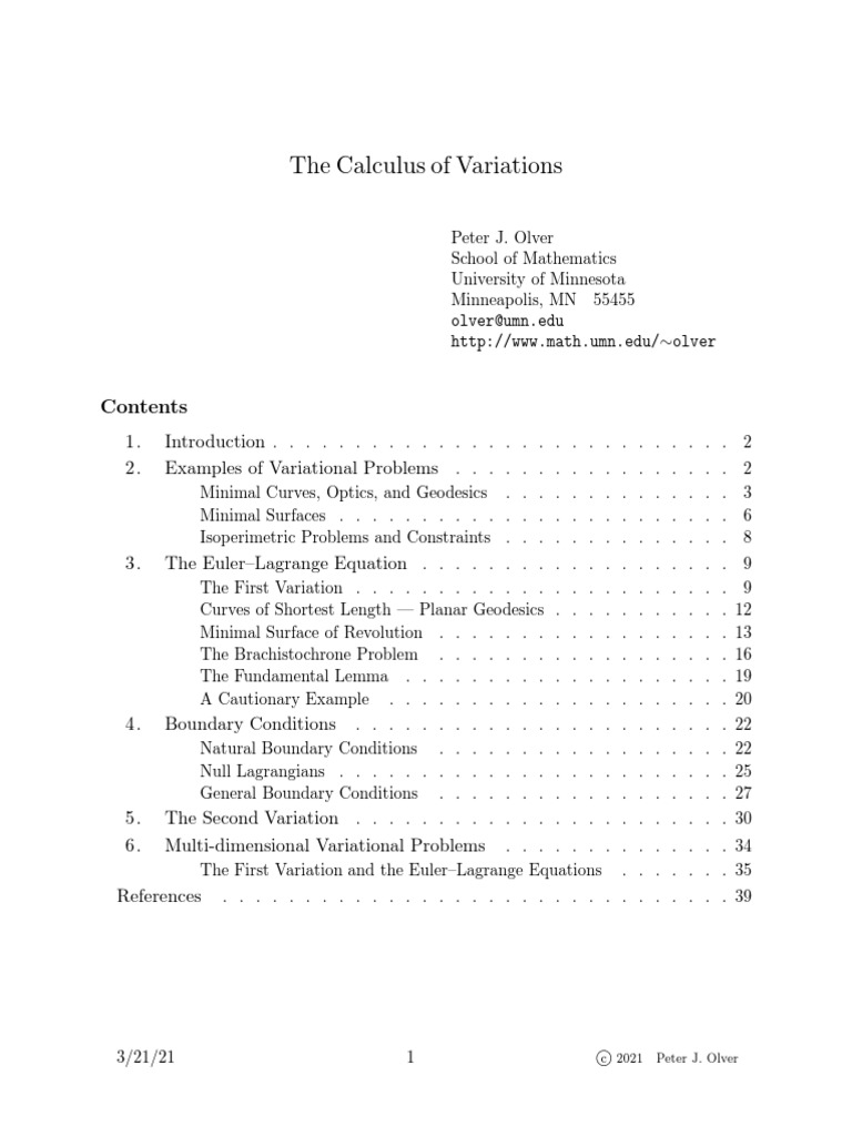 The calculus of variations 1 2 examples of variational problems