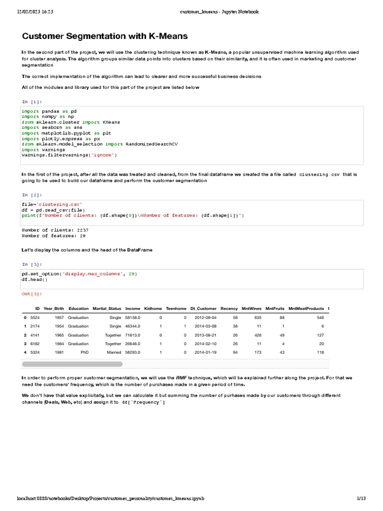 Customer Segmentation via K-Means Analysis | PDF | Cluster Analysis ...