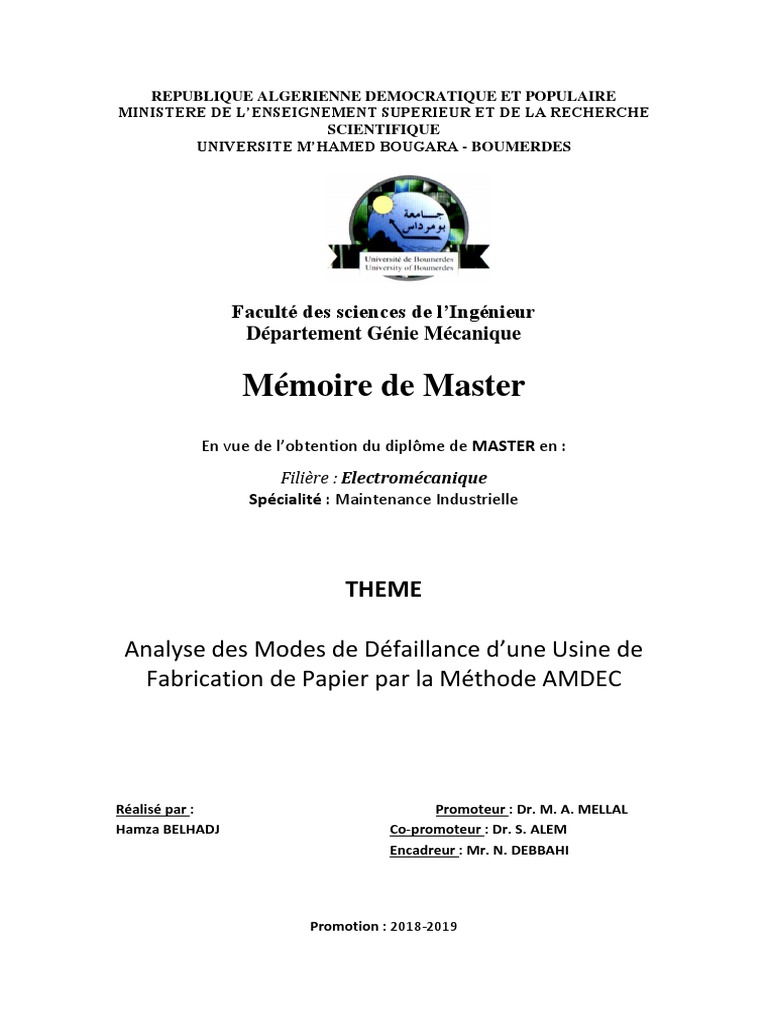 Page De Garde Cahier De Charge Industriel Belhadj, Hamza Methode AMDEC | PDF | Papier | Sécurité