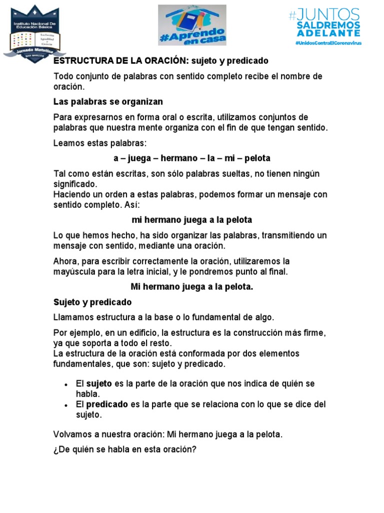 Estructura de La Oración | PDF | Asunto (gramática) | Predicado (Gramática)