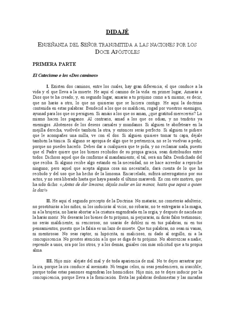 La Didajé: Enseñanzas y Prácticas | PDF | orador del Señor | Creencia ...
