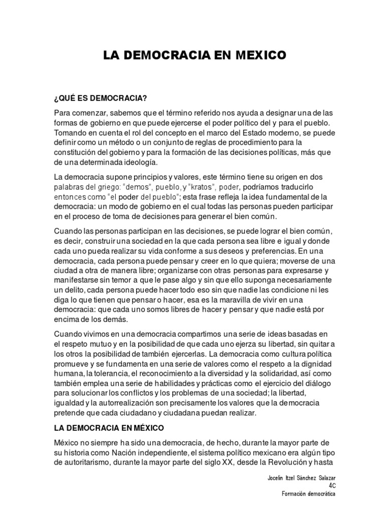 LA DEMOCRACIA EN MEXICO_ENSAYO PDF Democracia Ideologías políticas
