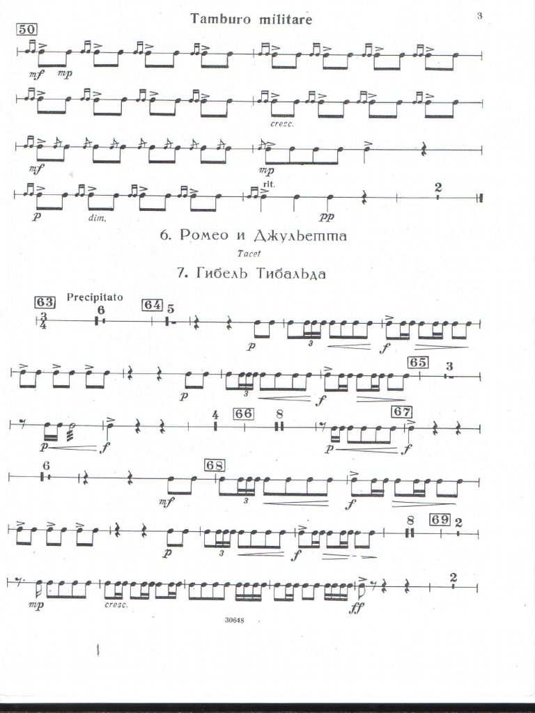 Prokofiev Romeo and Juliet. Snare Drum Part PDF