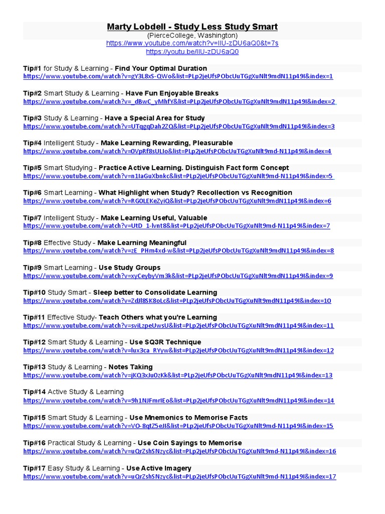 Marty Lobdell - Study Less Study Smart | PDF | Learning | Behaviorism