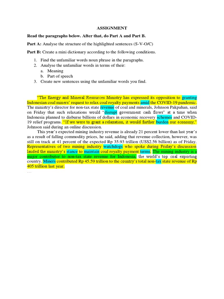 Assignment: Word Class Analysis | PDF | Part Of Speech | Sentence ...