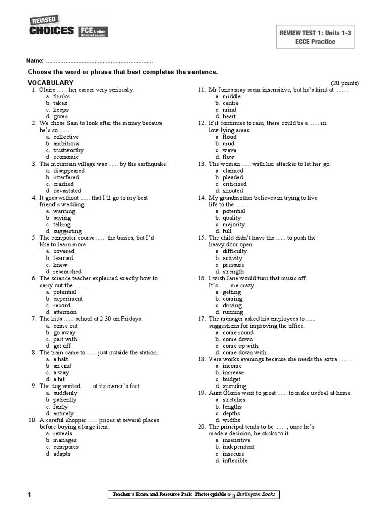 RevChoicesFCE TRM RevTest1-ECCE 8441 | PDF