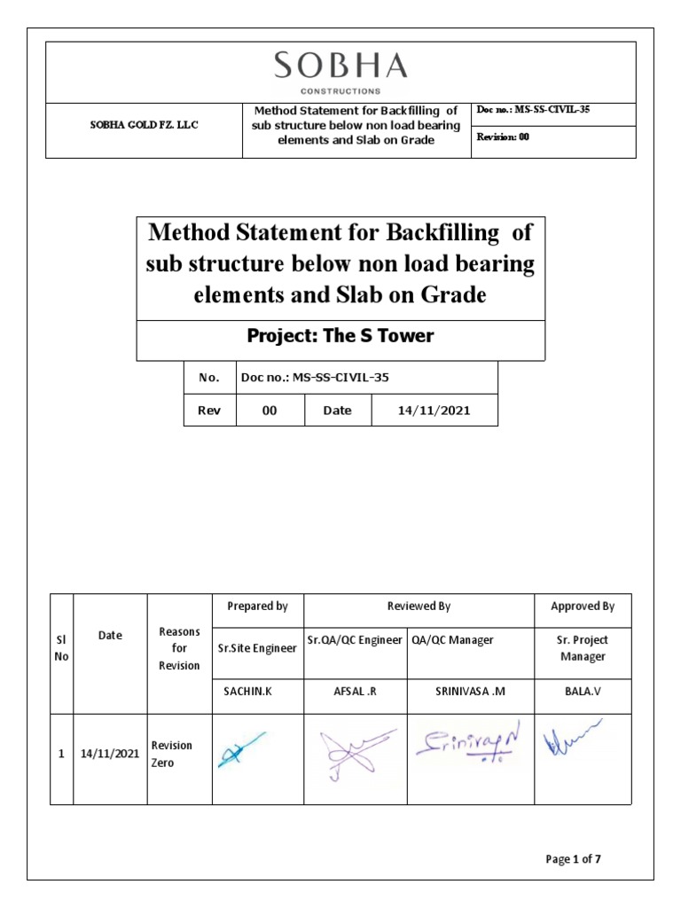 Method Statement For Backfilling Compaction Final PDF Specification