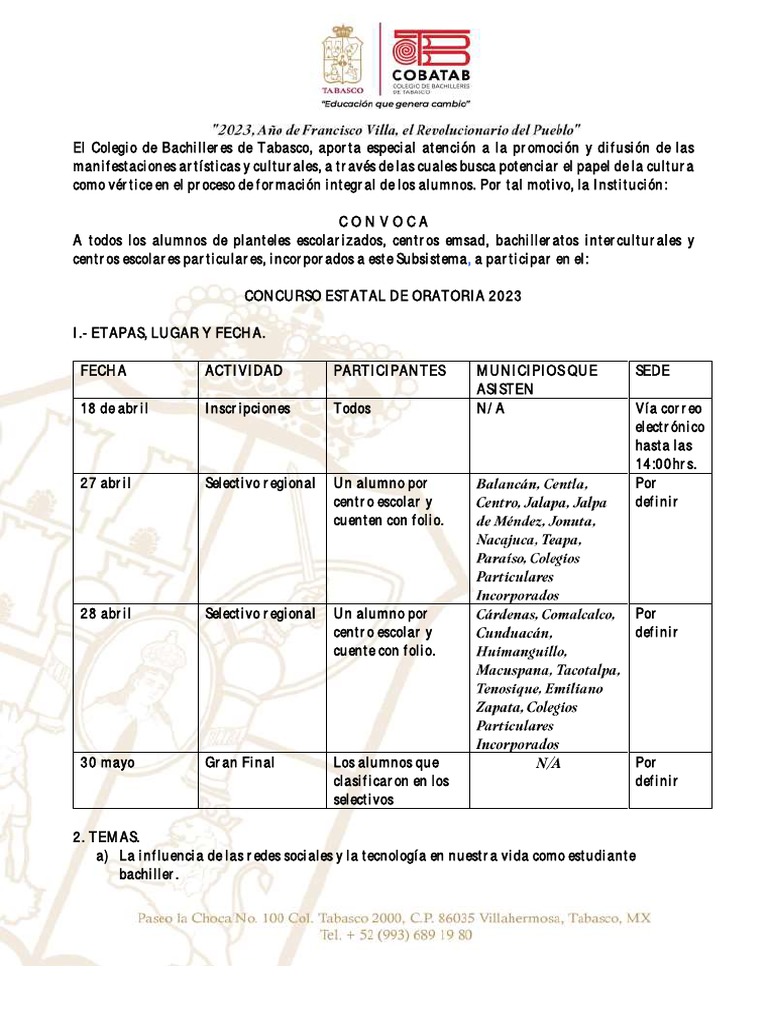 Concurso de Oratoria 2023 en Tabasco | PDF