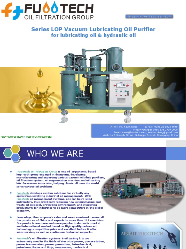 FUOOTECH Series LOP Vacuum Lubricating Oil Purifier PDF Filtration