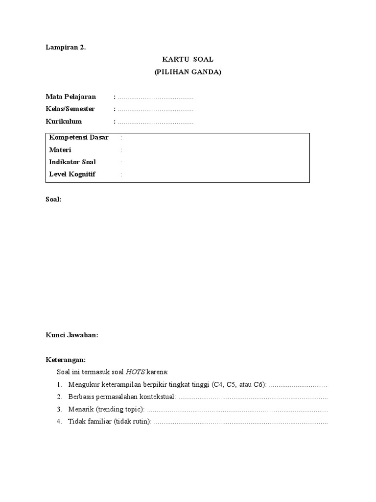 Lampiran 3 kartu soal pilihan ganda pdf seni komputer