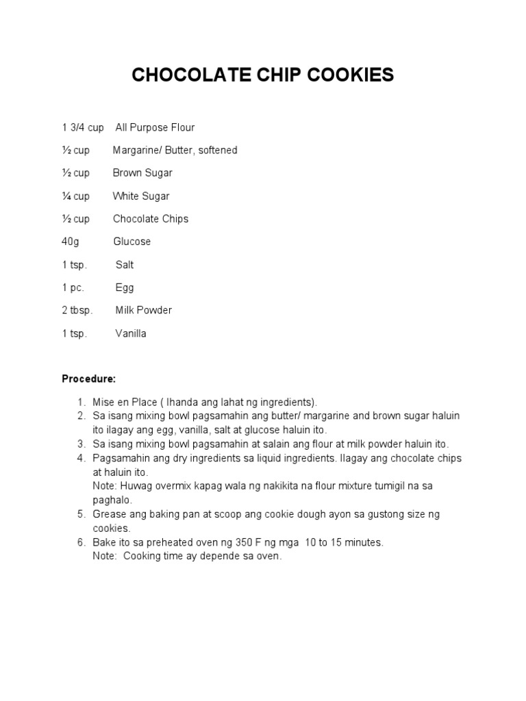 CHOCOLATE CHIP COOKIES Tagalog PDF