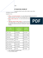 Prepositions of Place On, in and at