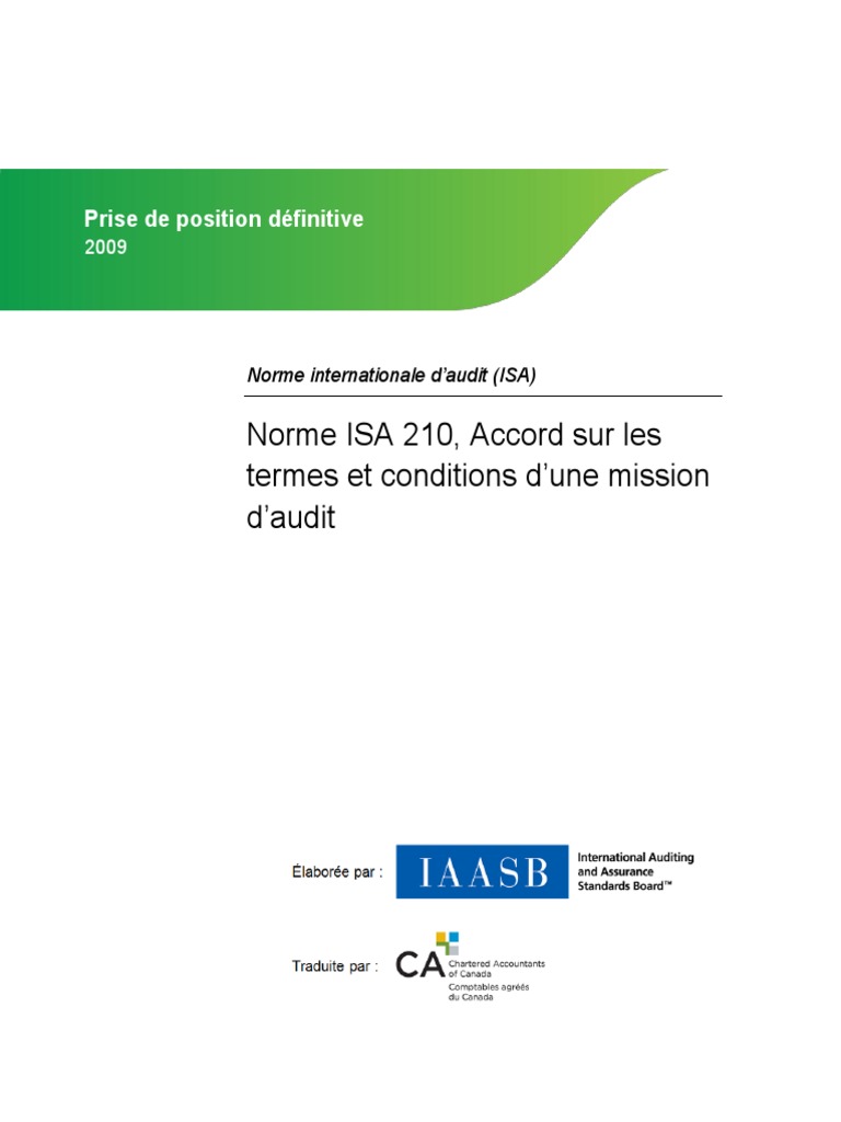 Isa 210 | PDF | Audit | Contrôle interne