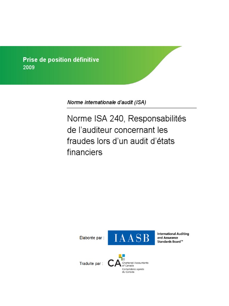 Isa 240 | PDF | Contrôle interne | Audit