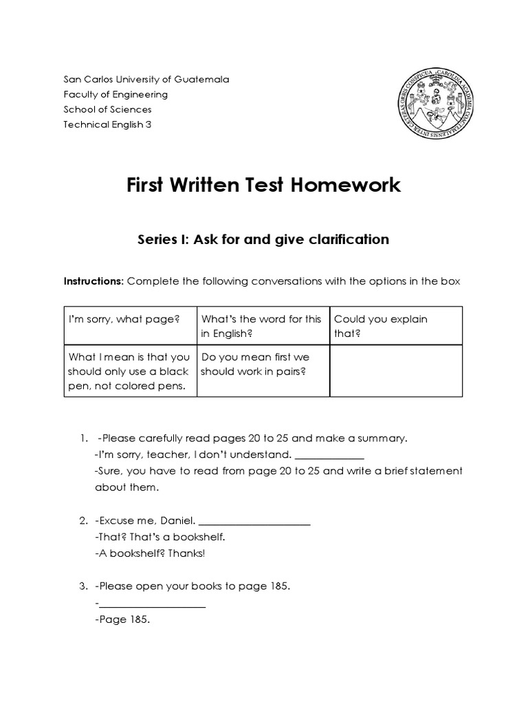 Homework 1 - First Exam TE3A (First Version) | PDF