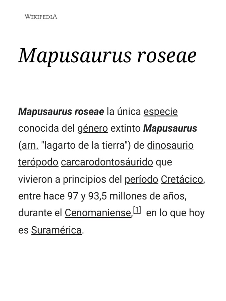 Mapusaurus roseae: Terópodo Cretácico | PDF | Dinosaurios cretáceos ...