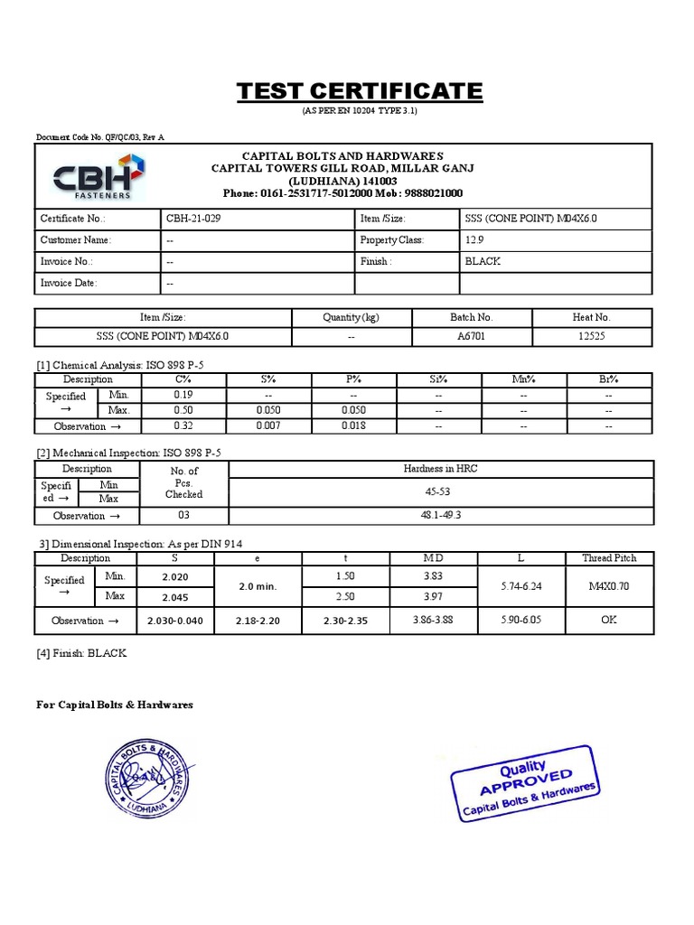 Test certificate as per en 10204 type 3 1 pdf mechanical engineering