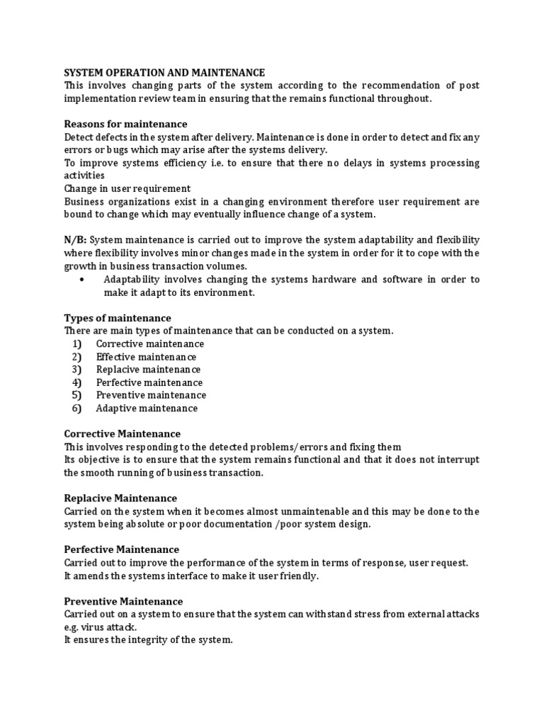 System Operation and Maintenance Types | PDF