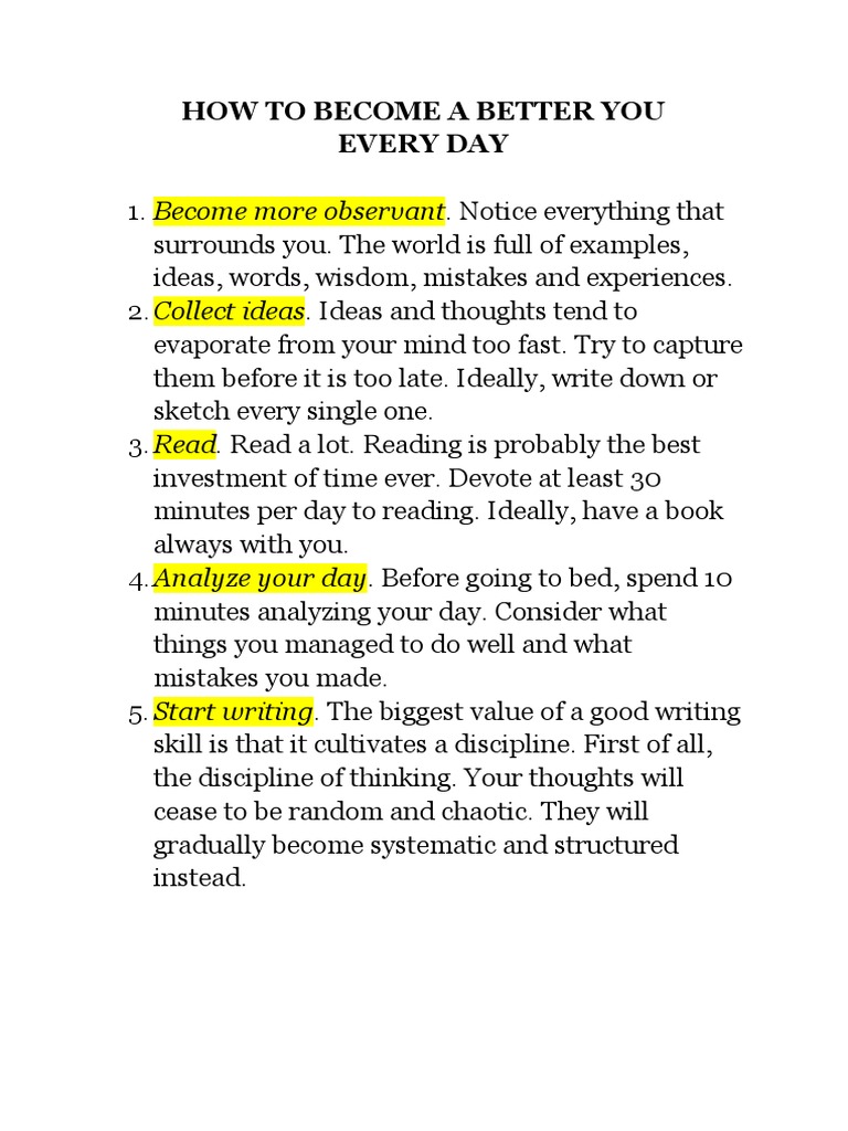 Daily Steps to Self-Improvement | PDF