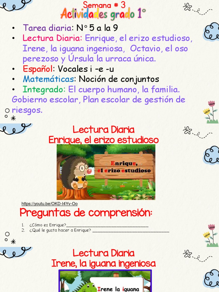 Actividades Semana 3 para 1° Grado | PDF | Artes del Lenguaje y ...