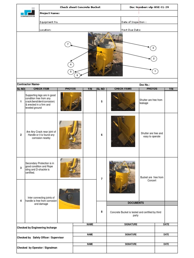 Concrete Bucket Check Sheet | PDF | Building Engineering | Civil ...
