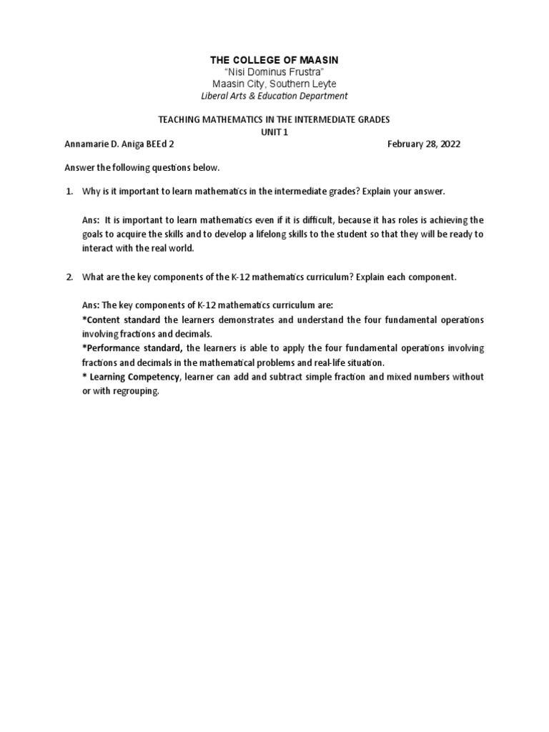 Teaching mathematics in the intermediate grades unit 1 2 3 download