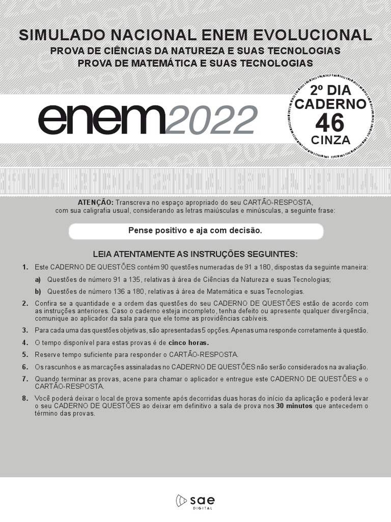 Prova 2° Dia - 4° Simulado ENEM 2022 | PDF | Sangue | Massa