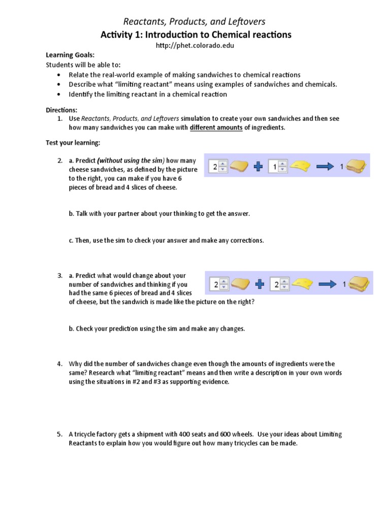 Phet Reactants Products and Leftovers | PDF | Chemistry | Applied And ...