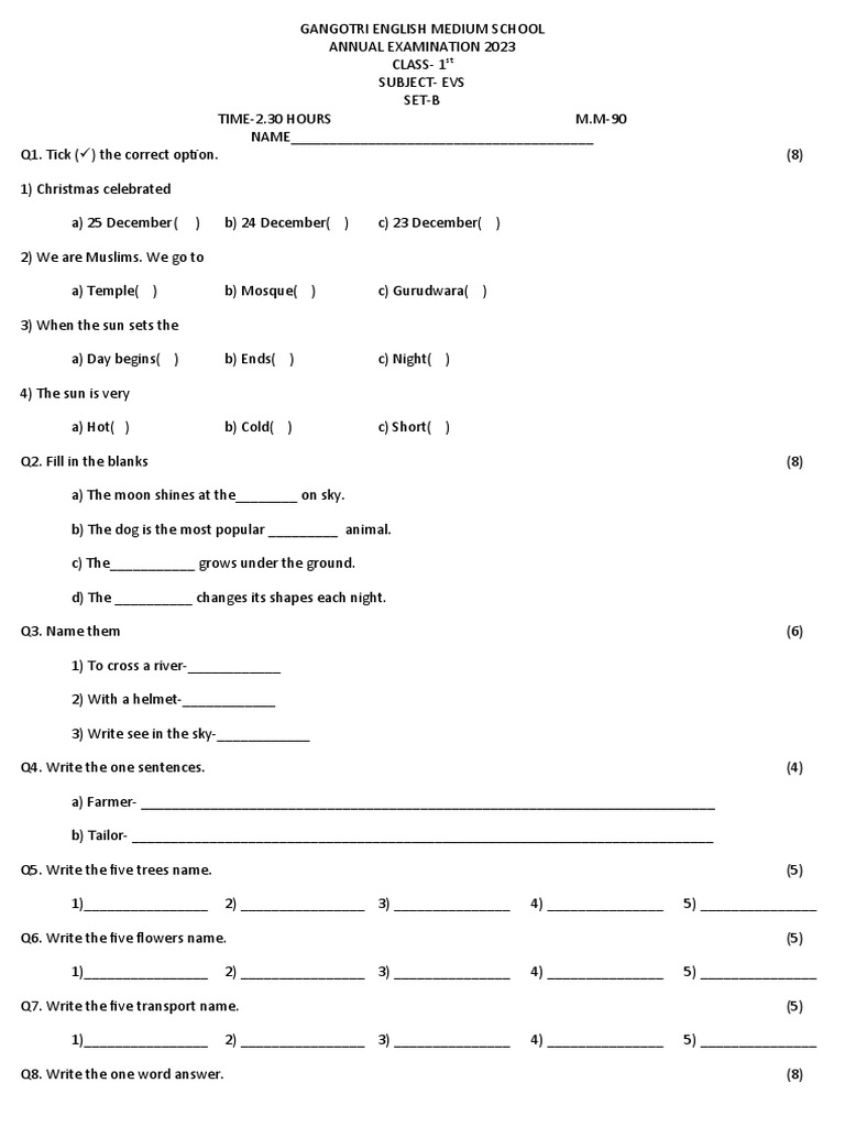 Class 1st Evs Pdf Physical Geography Nature
