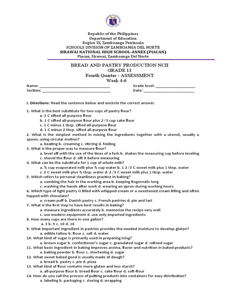 Bread and Pastry Production Assessment PDF Baking Breads