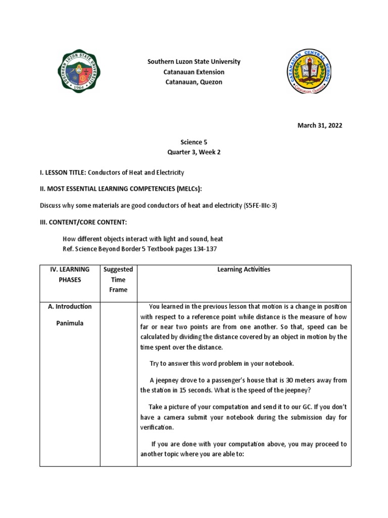 Mark de Luna Lesson Plan | PDF | Electrical Conductor | Metals