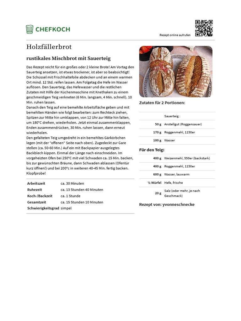 Chefkoch Rezept: Holzfällerbrot von yvonneschnecke | PDF
