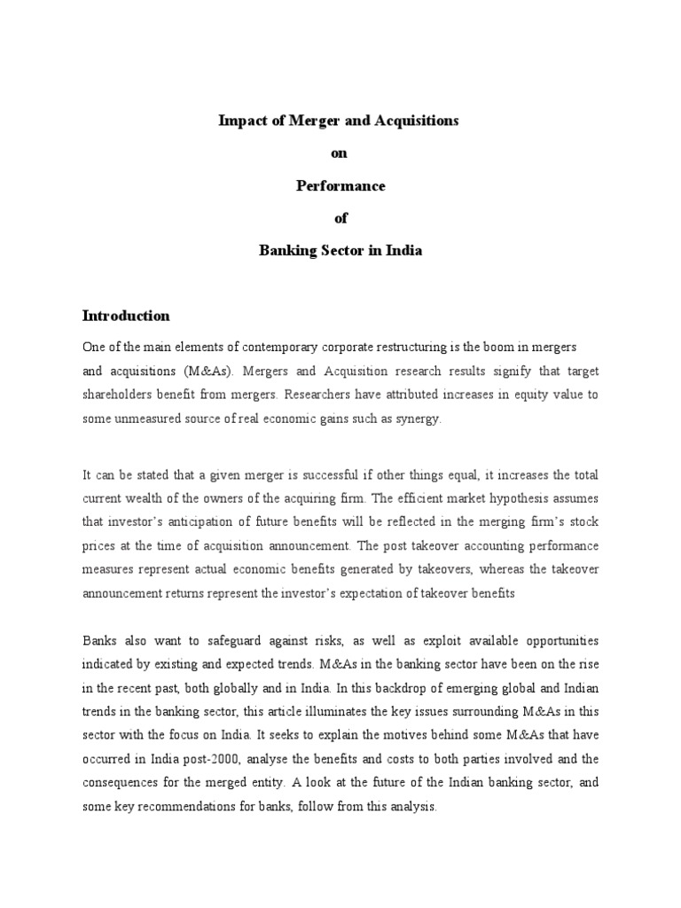 M&A Impact on Indian Banking Performance | PDF | Takeover | Mergers And ...