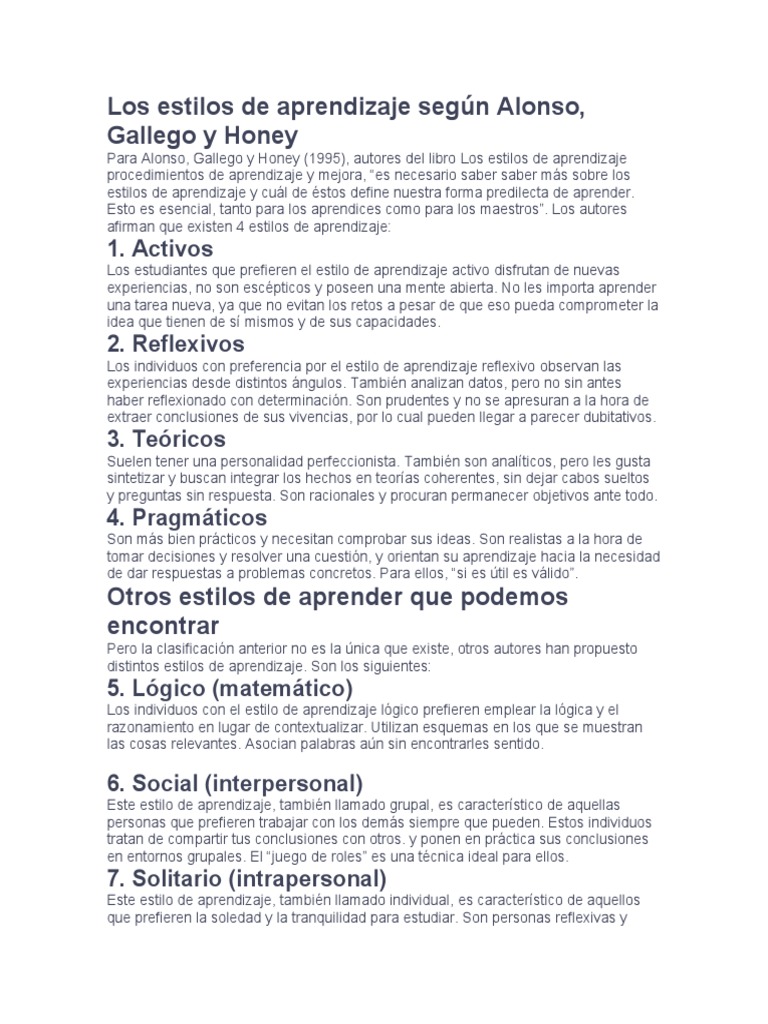 Estilos de Aprendizaje | PDF | Aprendizaje | Aprendiendo estilos