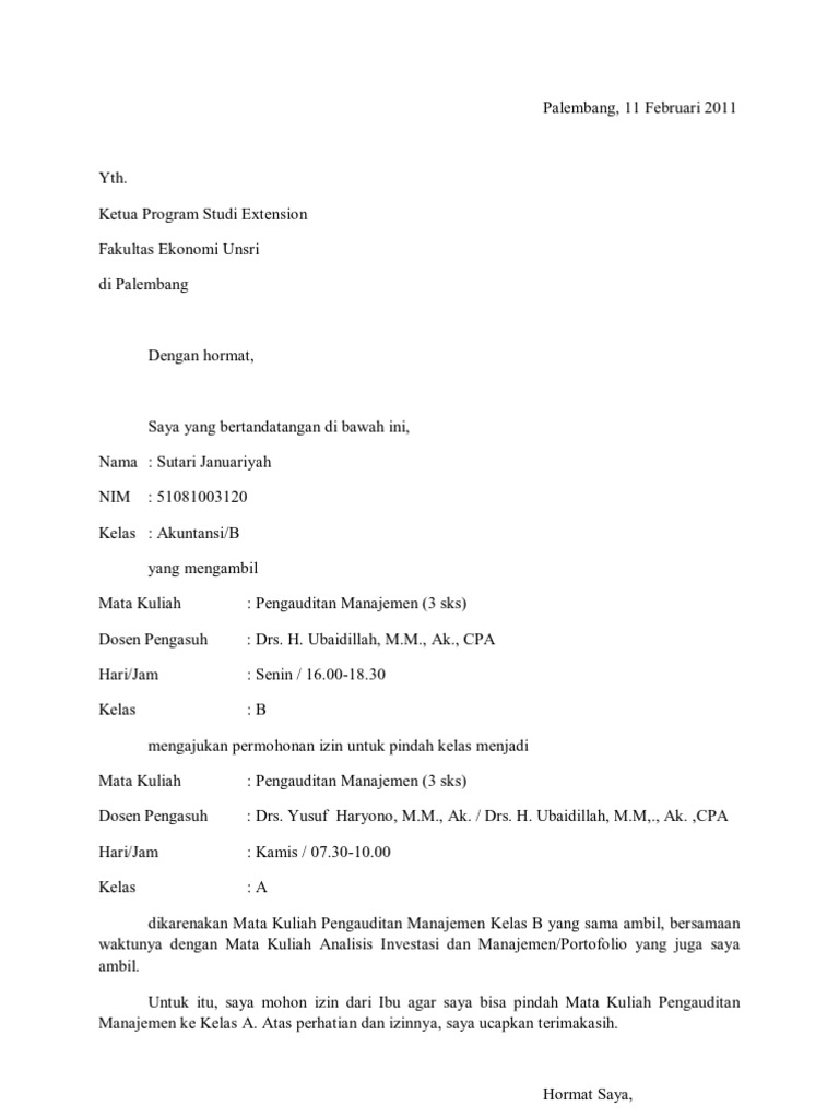 Surat Pindah Kelas Surat Pindah Kelas