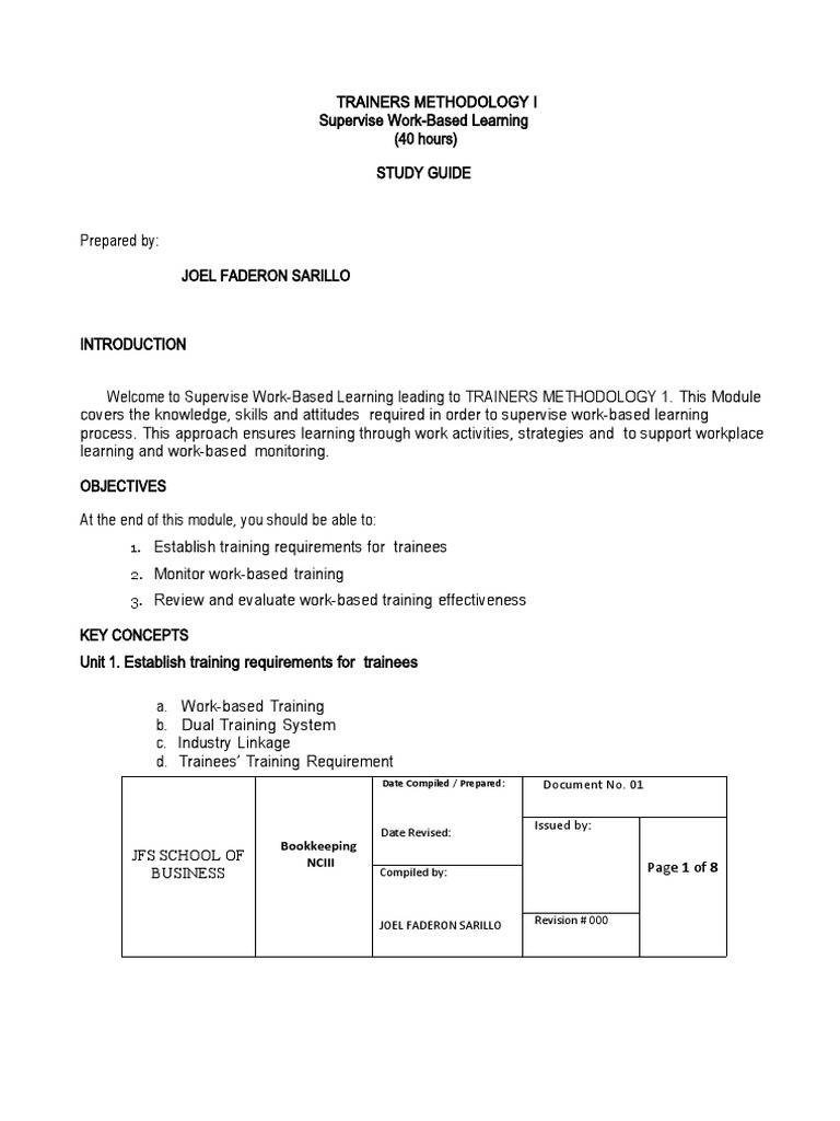 Supervise Work-Based Learning Guide | PDF | Educational Technology ...