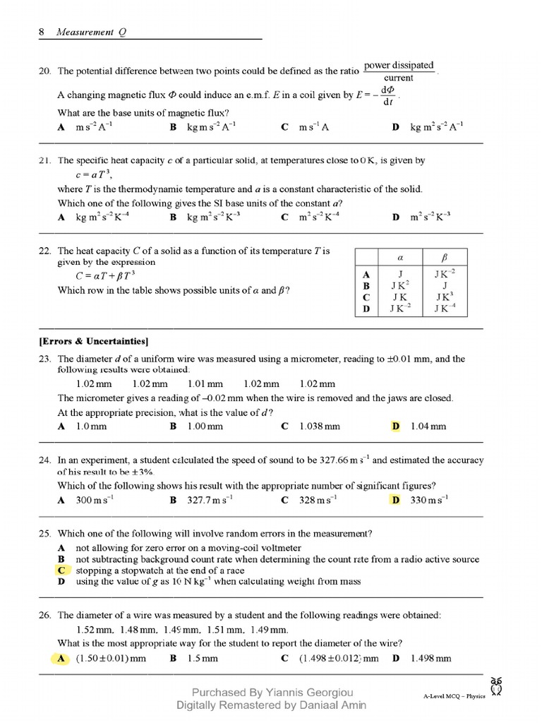Measurements MCQ PDF