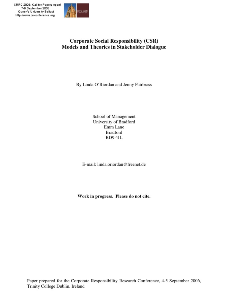 CSR Models in Pharmaceutical Dialogue | PDF | Corporate Social ...