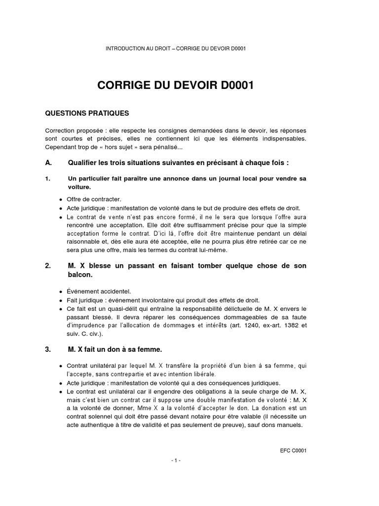 Corrige Du Devoir D0001: Questions Pratiques, PDF, Sodles