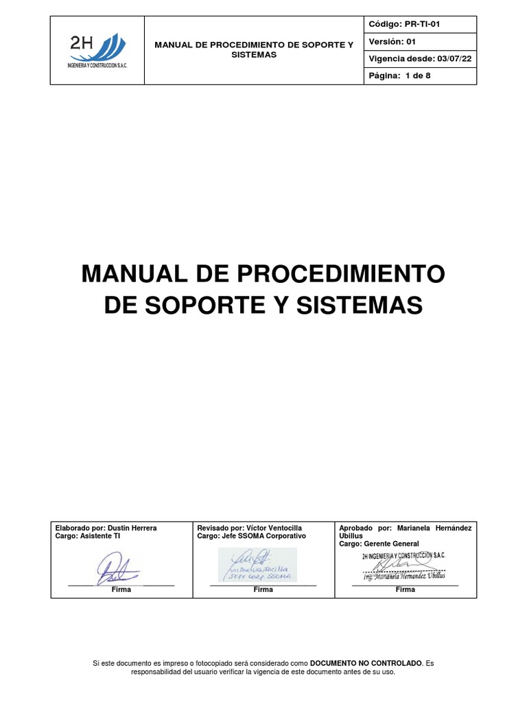 PR-TI-01 Manual de Procedimiento de Soporte y Sistemas | PDF | Hardware ...