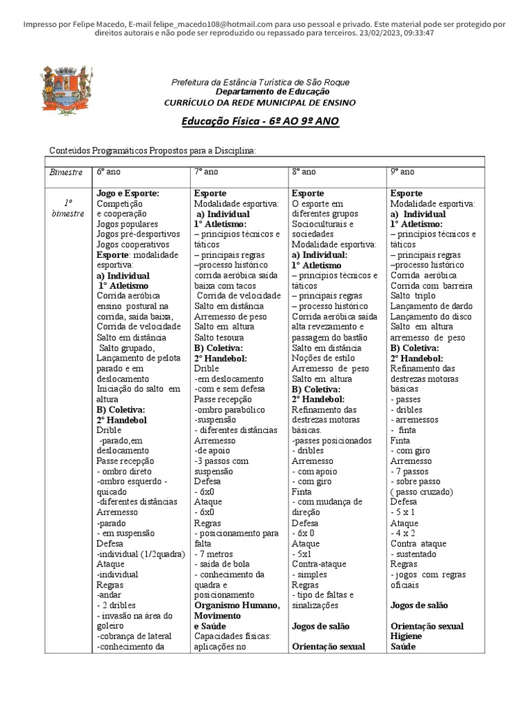Educacao Fisica 6 Ao 9 Ano Plano de Aula - Passei Direto | PDF ...